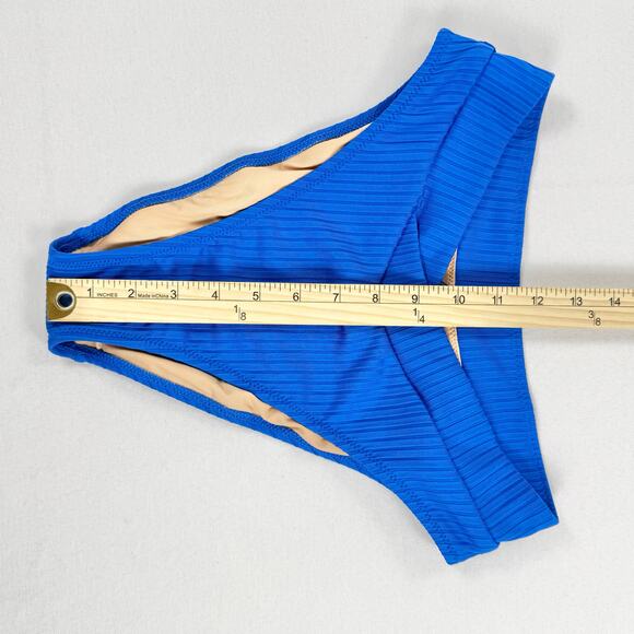 J Crew Women's Wide Rib High Cut Crossover Cheeky Bikini Bottom Small Blue - Picture 9 of 9